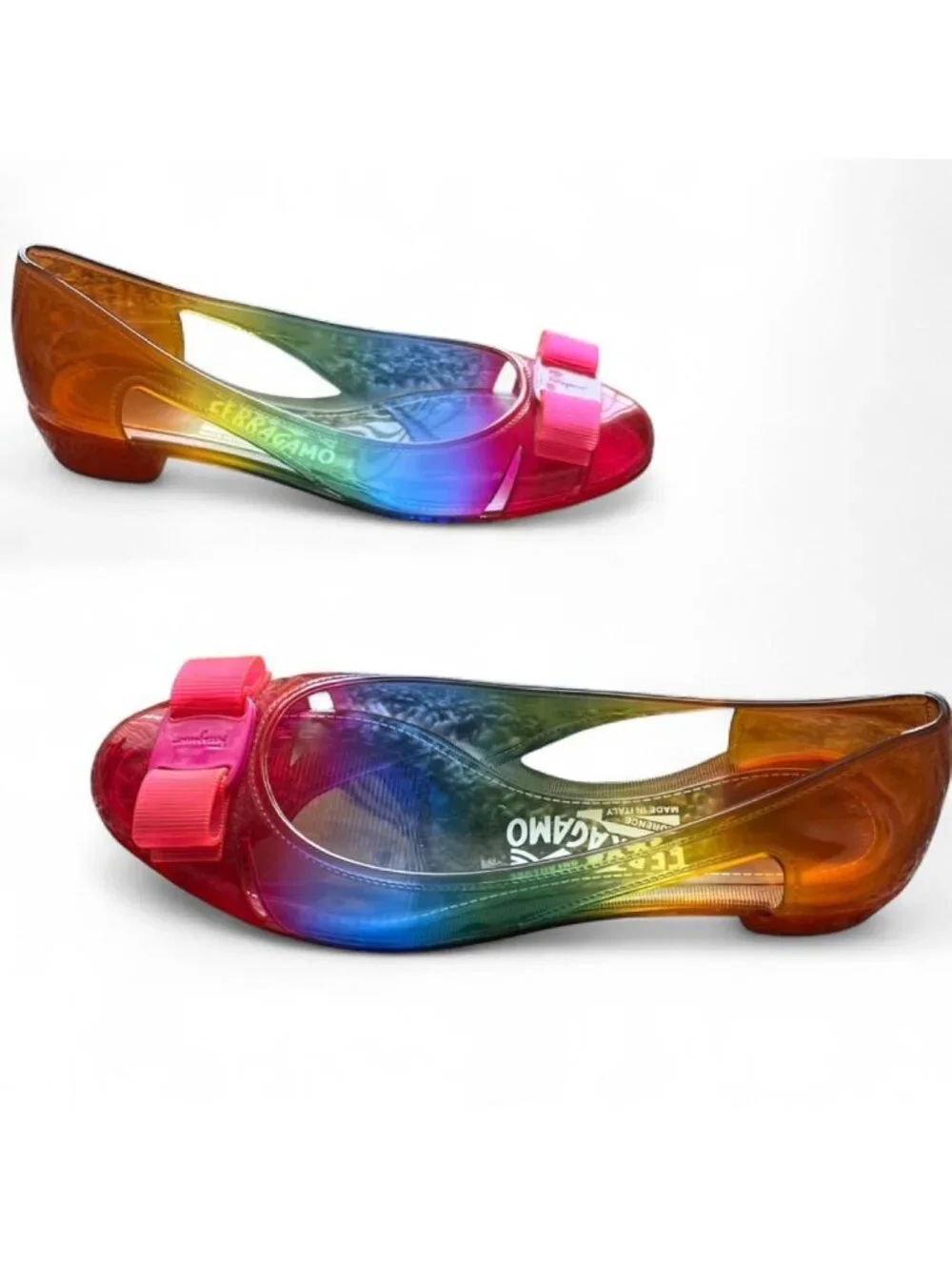 Y2K Salvatore Ferragamo Vara Rainbow Jelly Shoes Size 6 Coquette Summer Italy